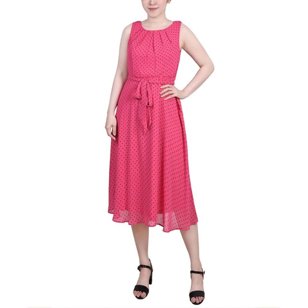NY Collection Petite Sleeveless Chiffon Belted Dress
